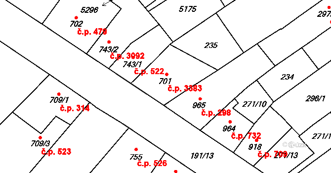 Břeclav 3383 na parcele st. 701 v KÚ Břeclav, Katastrální mapa