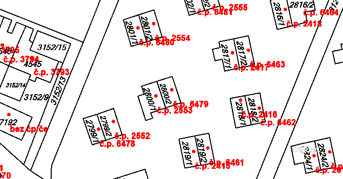 Zlín 6479 na parcele st. 2800/2 v KÚ Zlín, Katastrální mapa