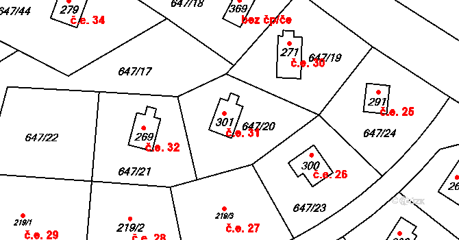 Rychtářov 31, Vyškov na parcele st. 301 v KÚ Rychtářov, Katastrální mapa