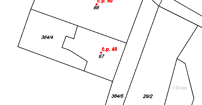 Jetenovice 45, Velký Bor na parcele st. 67 v KÚ Jetenovice, Katastrální mapa