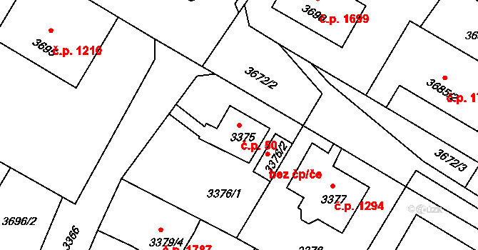 Předměstí 50, Litoměřice na parcele st. 3375 v KÚ Litoměřice, Katastrální mapa