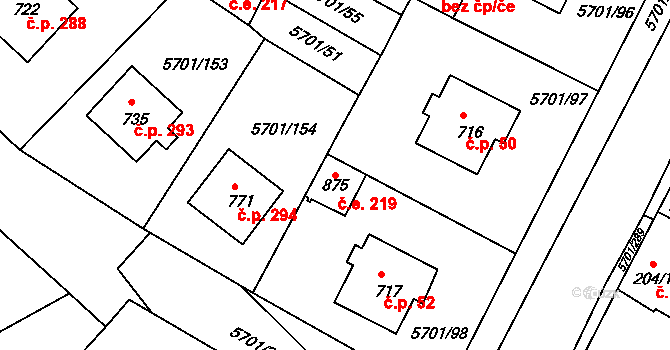 Hrádek 219 na parcele st. 875 v KÚ Hrádek u Znojma, Katastrální mapa