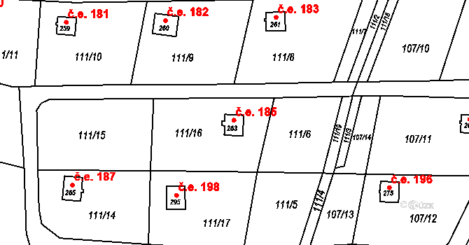 Suhrovice 185, Kněžmost na parcele st. 263 v KÚ Suhrovice, Katastrální mapa