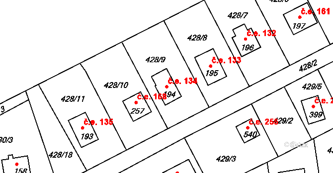 Roudná 134 na parcele st. 194 v KÚ Roudná nad Lužnicí, Katastrální mapa
