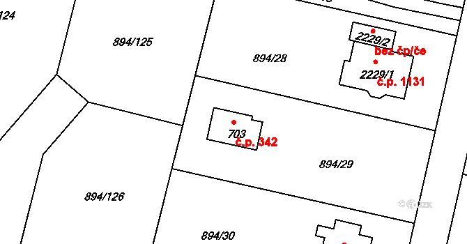 Pacov 342 na parcele st. 703 v KÚ Pacov, Katastrální mapa