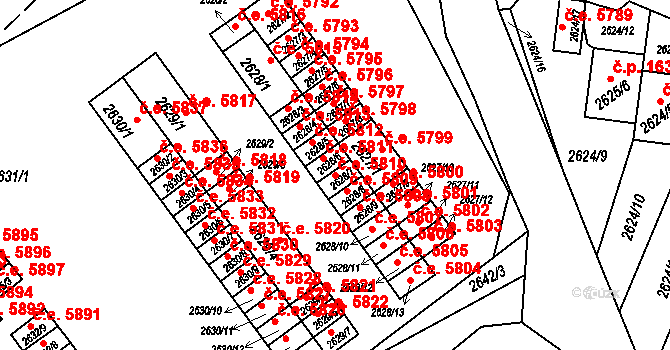 Kadaň 5810 na parcele st. 2628/7 v KÚ Kadaň, Katastrální mapa
