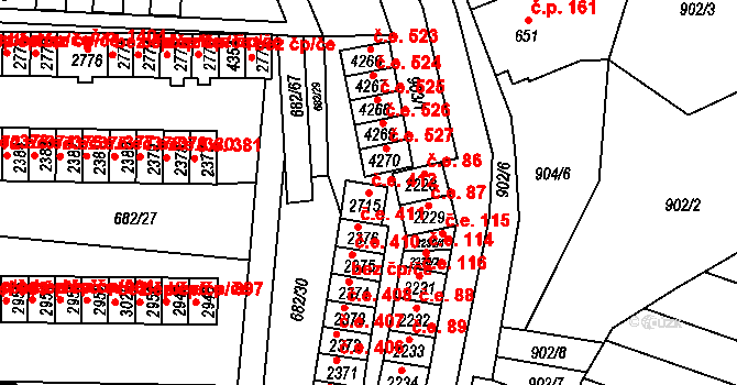 Kyjov 412 na parcele st. 2715 v KÚ Kyjov, Katastrální mapa