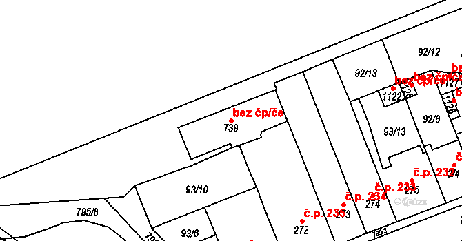Košťany 39115381 na parcele st. 739 v KÚ Košťany, Katastrální mapa