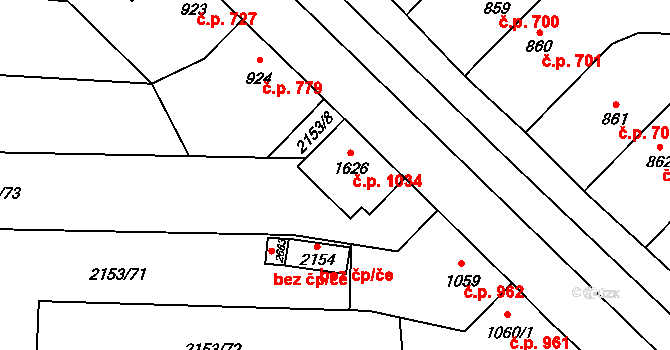 Napajedla 1034 na parcele st. 1626 v KÚ Napajedla, Katastrální mapa