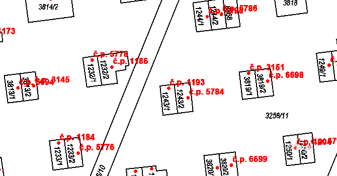 Zlín 1193 na parcele st. 1243/1 v KÚ Zlín, Katastrální mapa