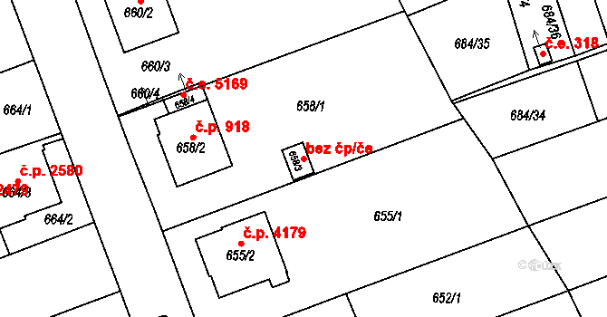 Jihlava 44504381 na parcele st. 658/3 v KÚ Jihlava, Katastrální mapa