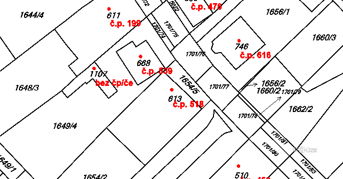 Boršice 518 na parcele st. 613/1 v KÚ Boršice u Buchlovic, Katastrální mapa