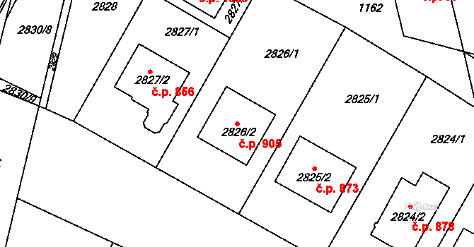 Nivnice 905 na parcele st. 2826/2 v KÚ Nivnice, Katastrální mapa