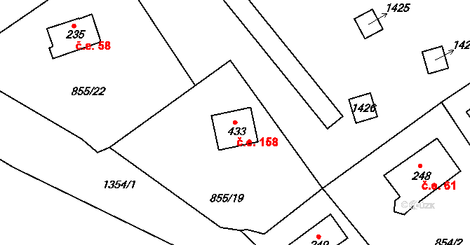 Děpoltovice 158 na parcele st. 433 v KÚ Děpoltovice, Katastrální mapa