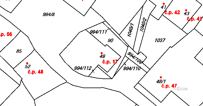 Bořice 17 na parcele st. 49 v KÚ Bořice u Hrochova Týnce, Katastrální mapa