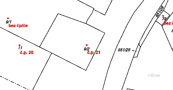 Rohozná 21, Trhová Kamenice na parcele st. 9/2 v KÚ Rohozná u Trhové Kamenice, Katastrální mapa