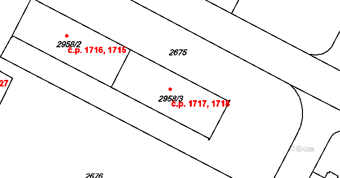 Budějovické Předměstí 1717,1718, Písek na parcele st. 2958/3 v KÚ Písek, Katastrální mapa