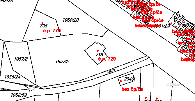 Milevsko 729 na parcele st. 716 v KÚ Milevsko, Katastrální mapa