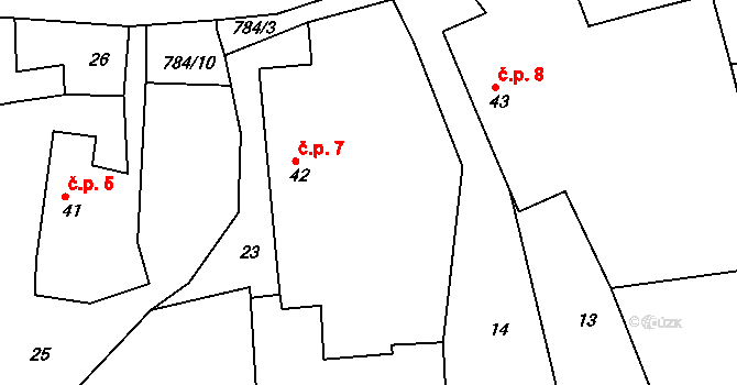 Srlín 7, Bernartice na parcele st. 42 v KÚ Srlín, Katastrální mapa