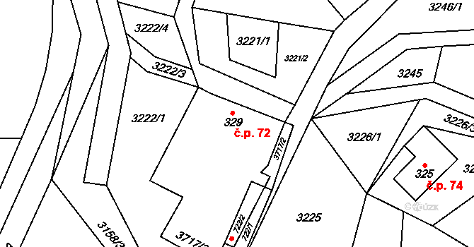 Bystřec 72 na parcele st. 329 v KÚ Bystřec, Katastrální mapa