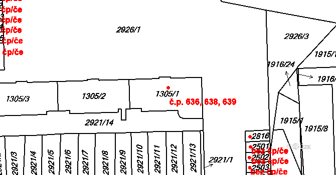 Choceň 636,638,639 na parcele st. 1305/1 v KÚ Choceň, Katastrální mapa