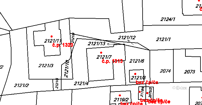 Třešť 1313 na parcele st. 2121/7 v KÚ Třešť, Katastrální mapa