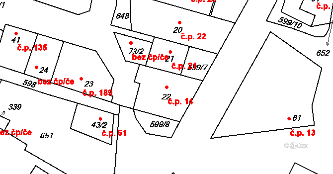 Jiřice 14, Kostelec nad Labem na parcele st. 22 v KÚ Jiřice u Kostelce nad Labem, Katastrální mapa