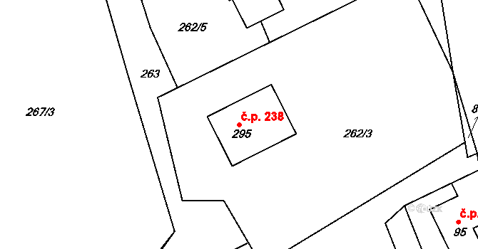 Brunšov 238, Hradištko na parcele st. 295 v KÚ Hradištko pod Medníkem, Katastrální mapa