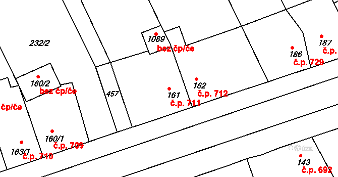 Rudná 711 na parcele st. 161 v KÚ Hořelice, Katastrální mapa