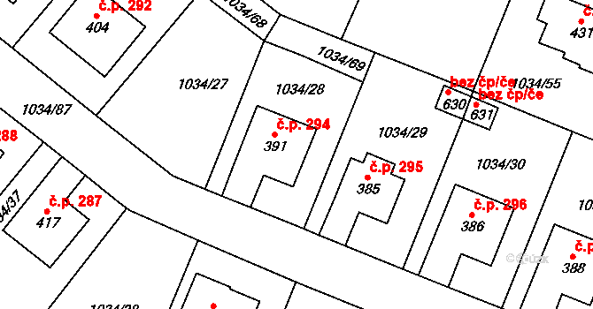 Jistebnice 294 na parcele st. 391 v KÚ Jistebnice, Katastrální mapa