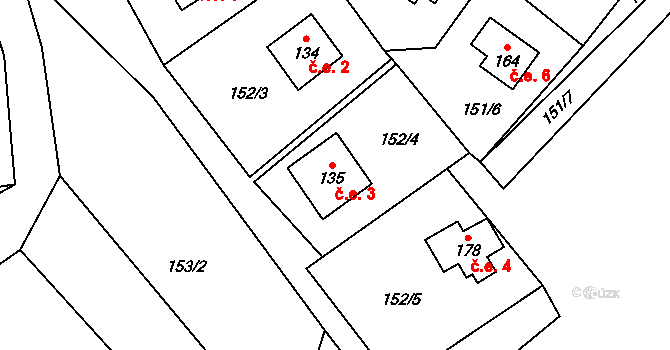 Skrýšov 3, Šebířov na parcele st. 135 v KÚ Šebířov, Katastrální mapa