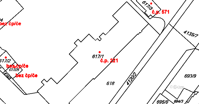 Jakubské Předměstí 221, Jaroměř na parcele st. 617/1 v KÚ Jaroměř, Katastrální mapa