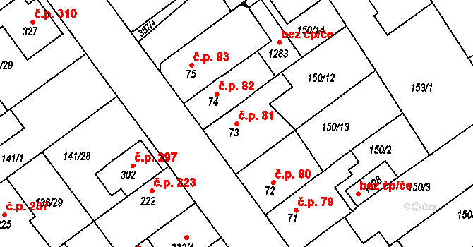 Studánka 81, Pardubice na parcele st. 73 v KÚ Studánka, Katastrální mapa