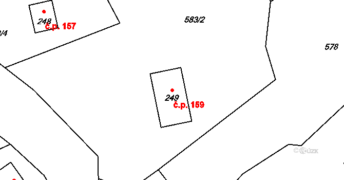 Juřinka 159, Valašské Meziříčí na parcele st. 249 v KÚ Juřinka, Katastrální mapa