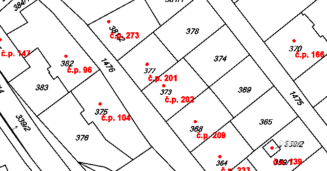 Olomučany 202 na parcele st. 373 v KÚ Olomučany, Katastrální mapa