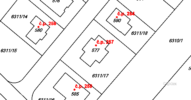 Trnava 257 na parcele st. 577 v KÚ Trnava u Třebíče, Katastrální mapa