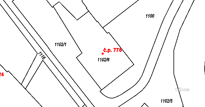 Rapotín 775 na parcele st. 1102/6 v KÚ Rapotín, Katastrální mapa