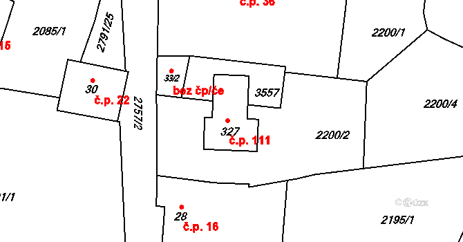 Skalice 111 na parcele st. 327 v KÚ Skalice nad Lužnicí, Katastrální mapa