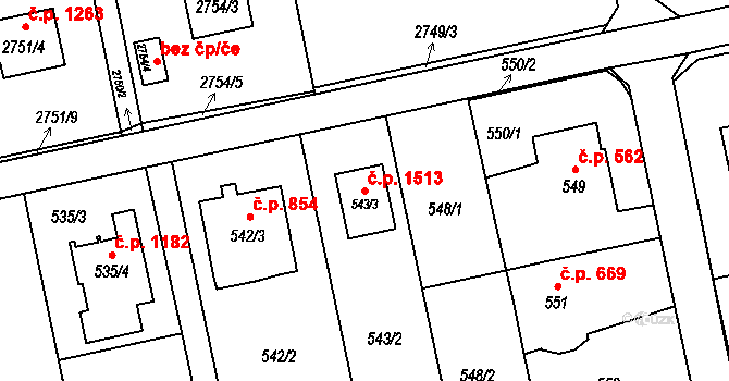 Kylešovice 1513, Opava na parcele st. 543/3 v KÚ Kylešovice, Katastrální mapa