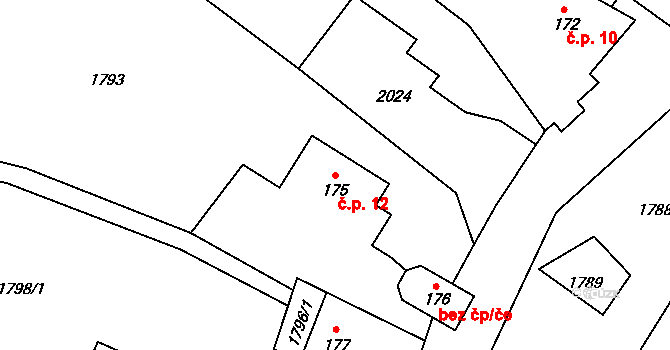 Heltínov 12, Luboměř na parcele st. 175 v KÚ Luboměř, Katastrální mapa