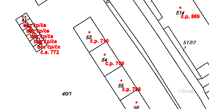 Kopřivnice 709 na parcele st. 54 v KÚ Kopřivnice, Katastrální mapa