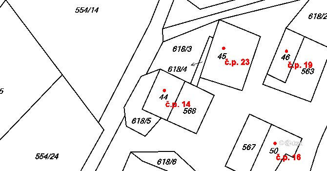 Konopiště 14, Lipovice na parcele st. 44 v KÚ Lipovice, Katastrální mapa