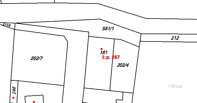 Krušovice 167 na parcele st. 181 v KÚ Krušovice, Katastrální mapa
