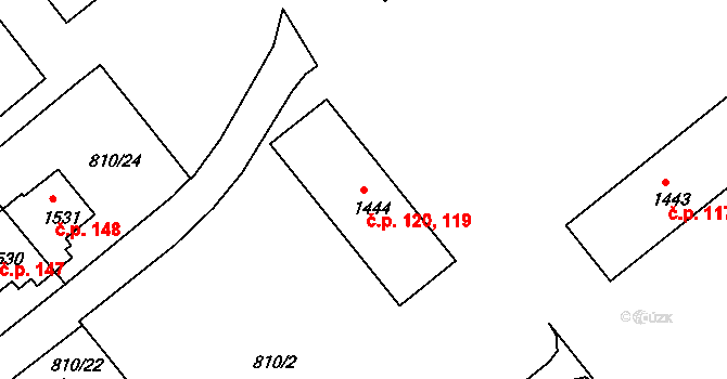 Nádražní Předměstí 119,120, Český Krumlov na parcele st. 1444 v KÚ Český Krumlov, Katastrální mapa