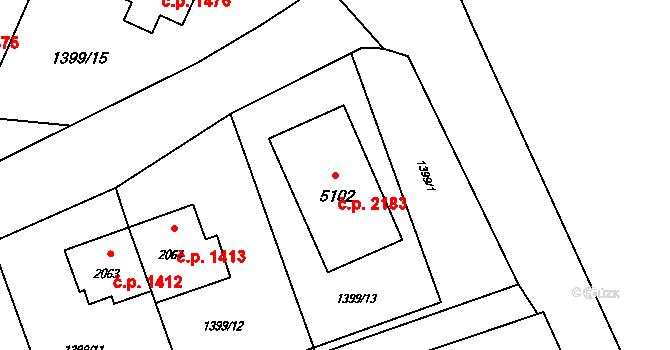 Rožnov pod Radhoštěm 2183 na parcele st. 5102 v KÚ Rožnov pod Radhoštěm, Katastrální mapa