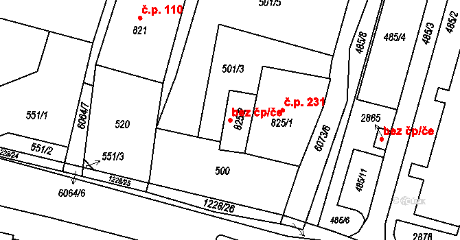 Polička 87629381 na parcele st. 825/2 v KÚ Polička, Katastrální mapa