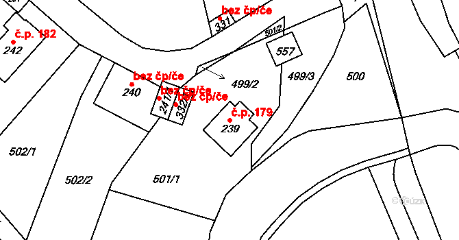 Perštejn 179 na parcele st. 239 v KÚ Perštejn, Katastrální mapa
