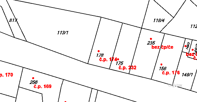 Telce 174, Peruc na parcele st. 178 v KÚ Telce, Katastrální mapa