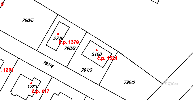 Neratovice 1524 na parcele st. 3150 v KÚ Neratovice, Katastrální mapa