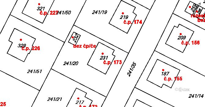 Okrouhlice 173 na parcele st. 231 v KÚ Okrouhlice, Katastrální mapa